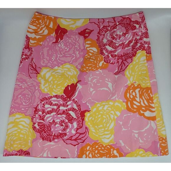 Lilly Pulitzer Dresses & Skirts - Lilly Pulitzer Pink Floral Lined‎ Skirt size 4 Roses Multicolor Cotton
